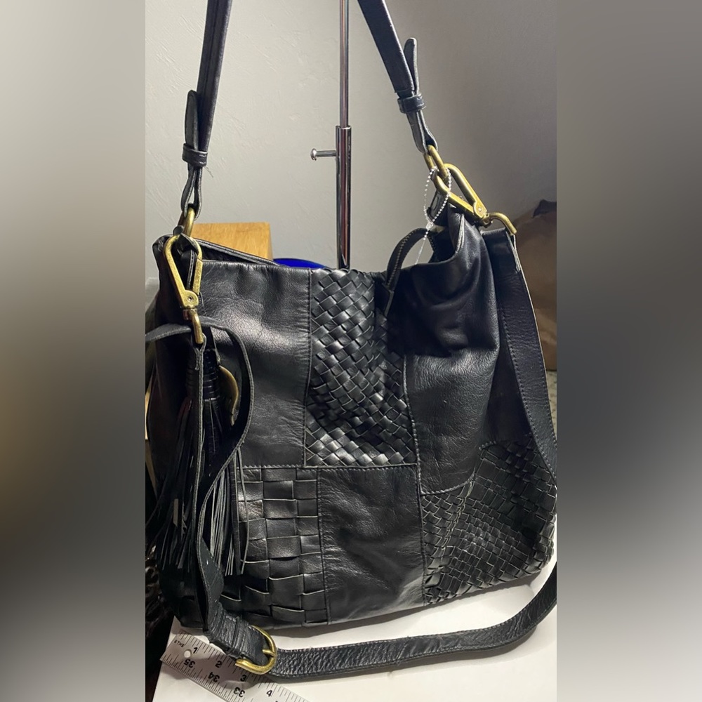 Angel L Martino Leather Woven Purse View 2